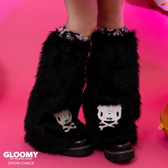 NEW ACDC RAG x Gloomy Bear x Sophie Powers Cake Black Faux Fur Leg Warmer - Picture 1 of 8